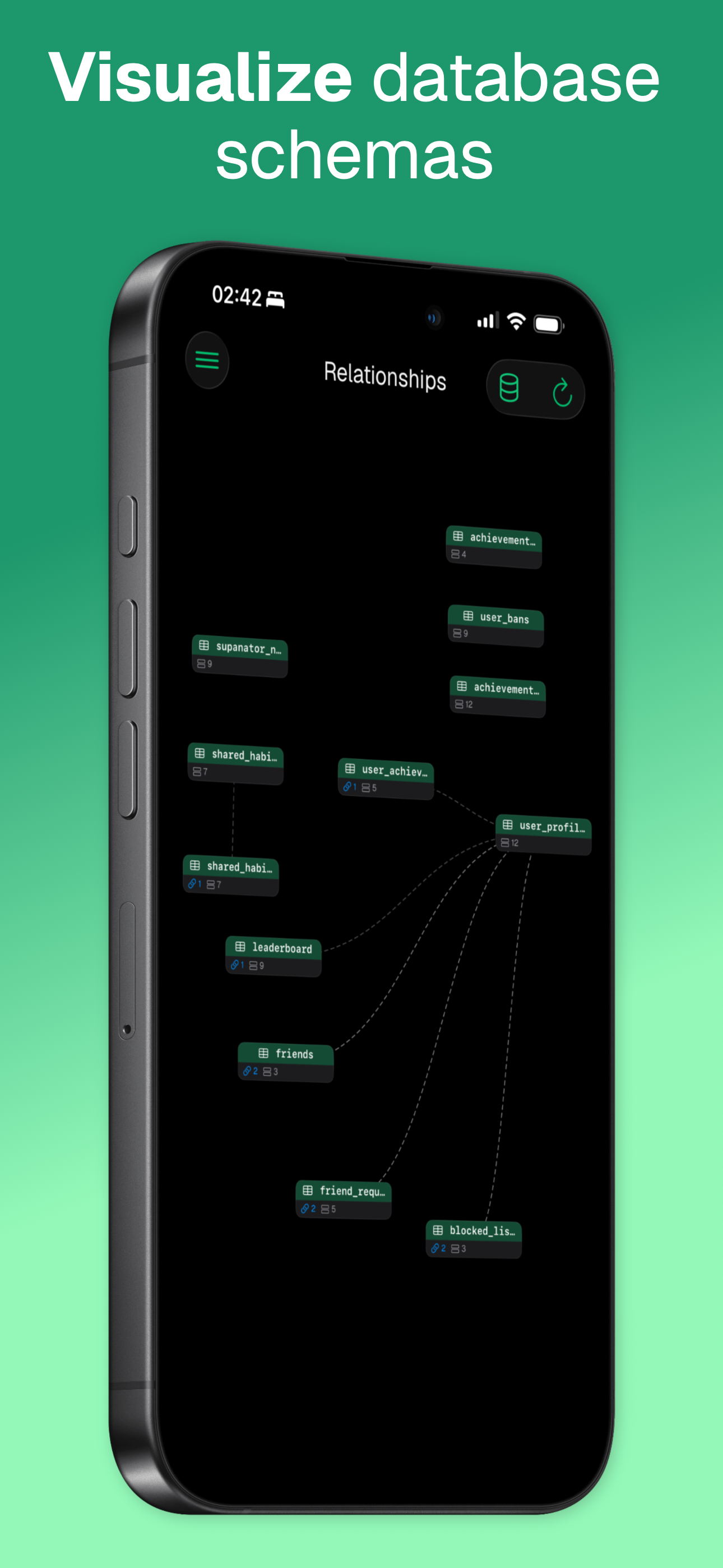 Supanator logs viewer showing API and database logs